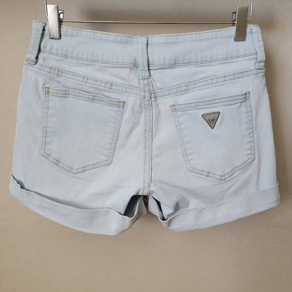 Guess Light Wash Destroyed Cuffed Denim Shorts - Picture 7 of 16